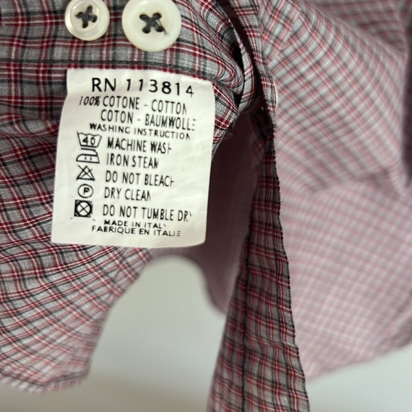 Billy Reid Gingham Style Plaid Cotton Button Down Shirt Medium Made In Italy - Picture 5 of 7